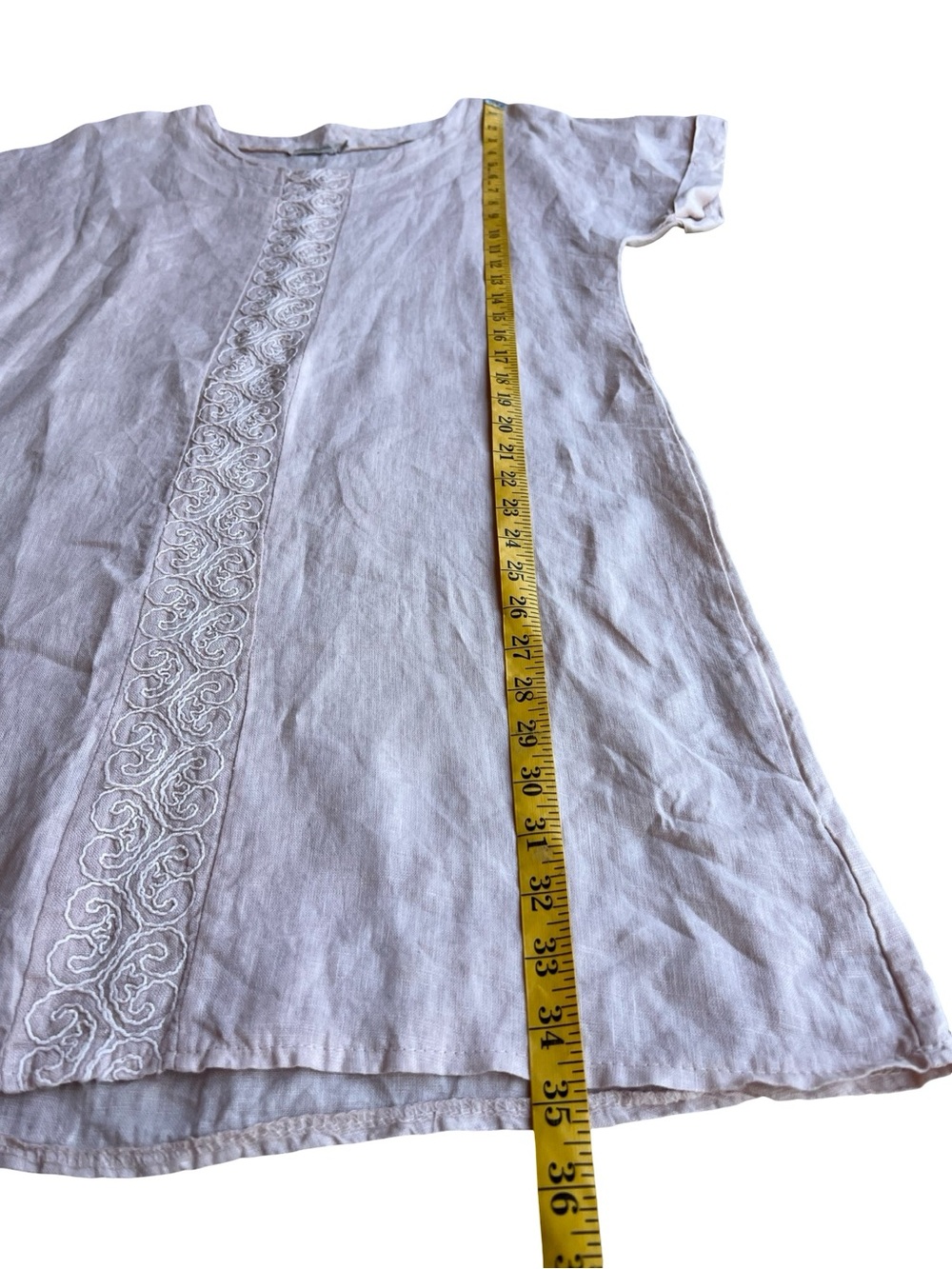 Valentina Naldi Blush Tunic/ Dress Sz M 100% Linen Embroidered Front Italy Boho - Picture 9 of 12